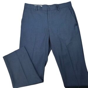 PERRY ELLIS PORTFOLIO Men's 32x28 Slim Fit Navy Blue Flat Front Dress Pants